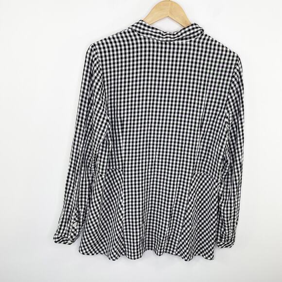 J Jill Black White Checkered Button Down Long Sleeve Shirt Women M Collar Casual - Picture 2 of 8